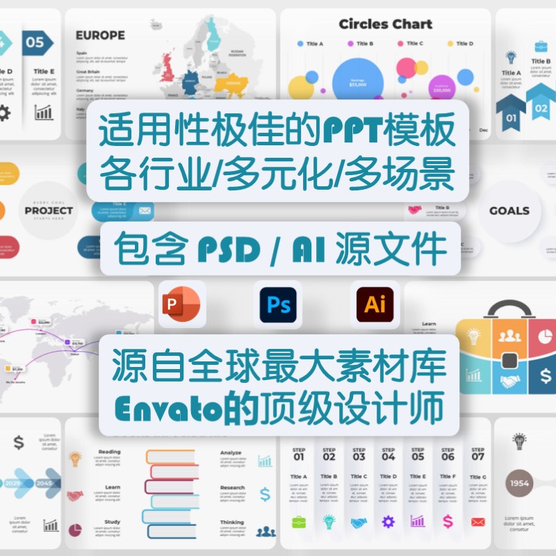专业PPT模板素材 多元化/跨行业/适应各种工作学习汇报总结场景
